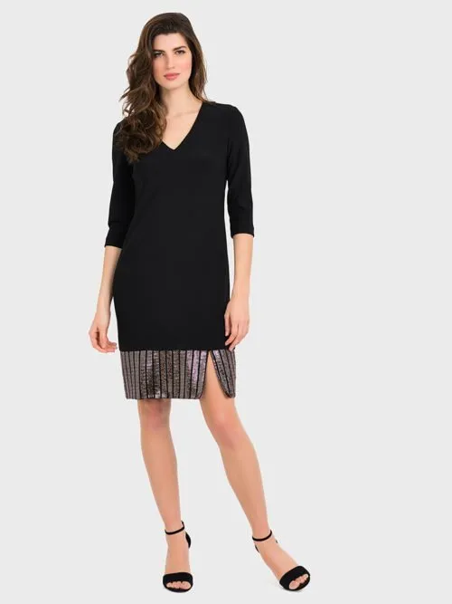 Joseph Ribkoff Black/Rose Gold Dress Style 194546.