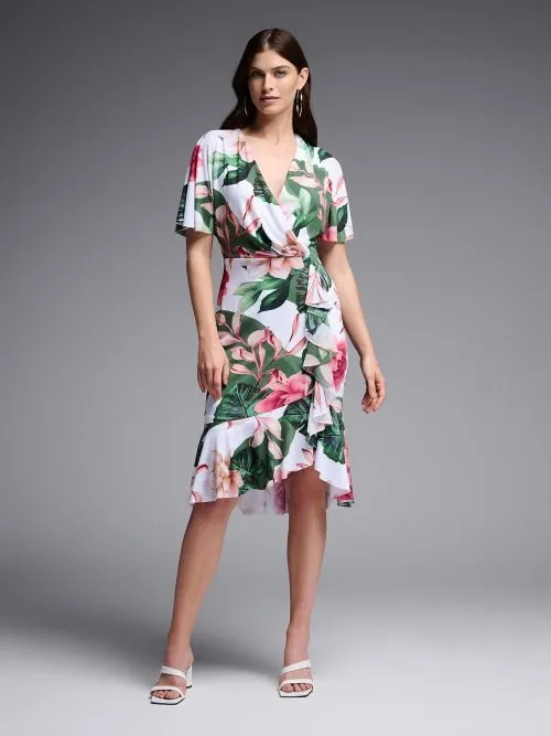 Joseph Ribkoff Vanilla/Multi Tropical Print Dress Style 231722.