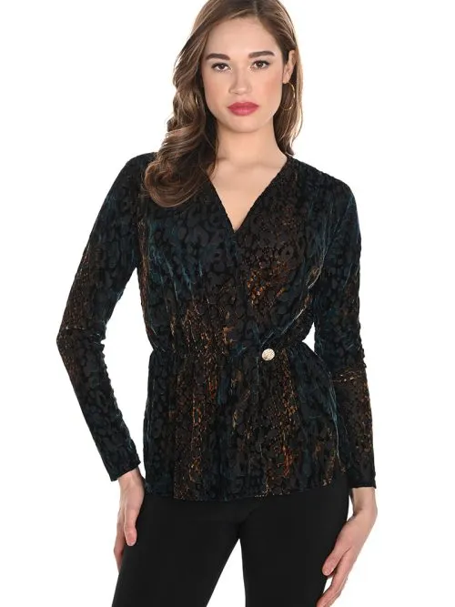 Frank Lyman Black/Teal Devore Top Style 244277.