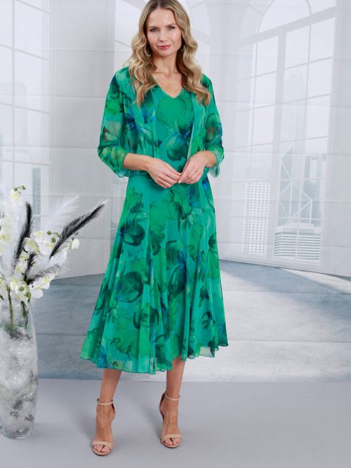 Glitz Green Multi Dress & Jacket Style 1423.