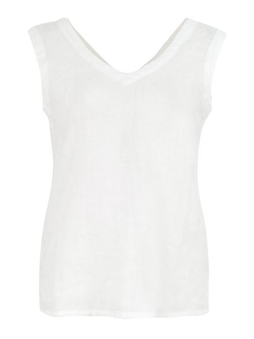 Dolcezza Button Back White Linen Top Style 25230.