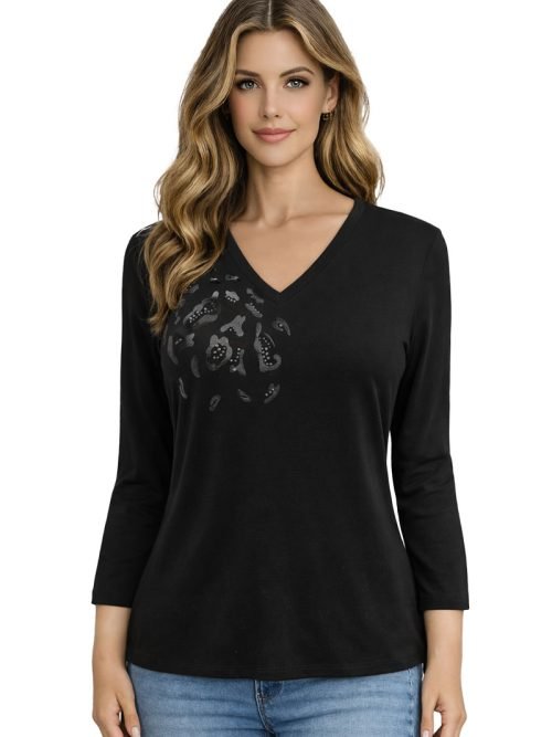 Orly Black Print Top Style 262119.